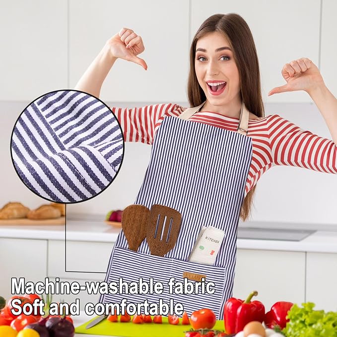 BeLuyi Adjustable Bib Apron with 2 Pockets Chef Cooking Kitchen Restaurant Aprons for Women Men - Image 5