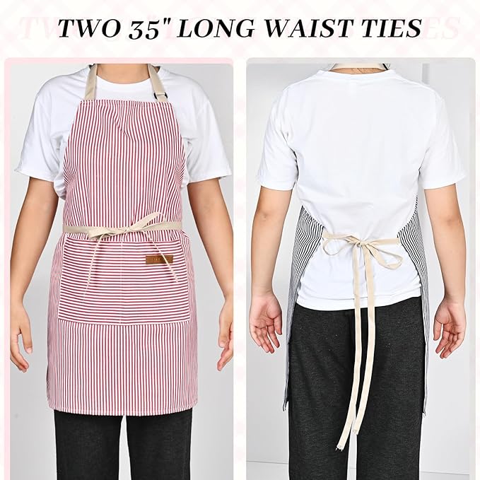 2Pack Adjustable Kitchen Apron for Women Men with 2 Pockets，Cotton-Polyester Blend Bib Aprons for Cooking,Baking - Image 6