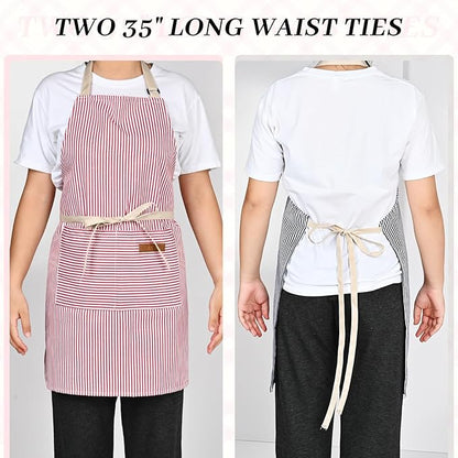2Pack Adjustable Kitchen Apron for Women Men with 2 Pockets，Cotton-Polyester Blend Bib Aprons for Cooking,Baking - Image 6