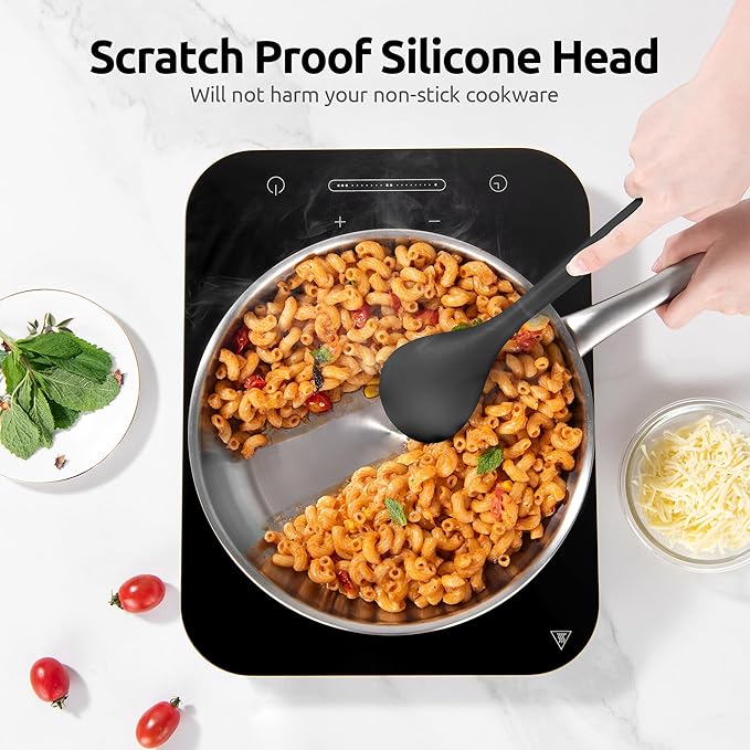 Silicone Kitchen Cooking Utensil Set: U-Taste High Heat Resistant 13.6in Long Kitchen Gadgets, BPA Free Non Stick Rubber Cook Accessories For Stir Frying, Serving, Basting, Mixing (5 Pieces, Black) - Image 5