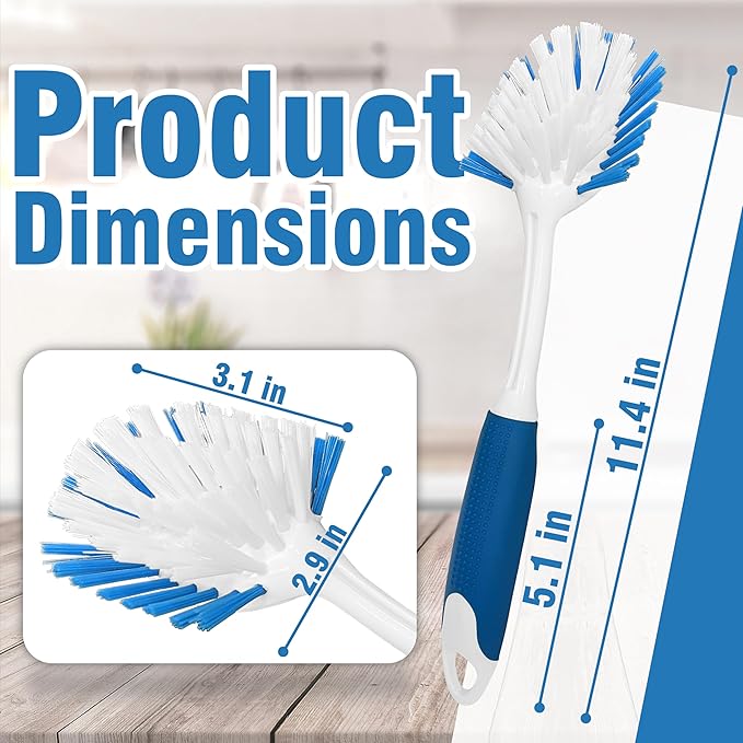PHYEX 2-Pack Dish Brushes with Scraper, Durable Nylon Bristles Kitchen Scrub Brush, Dish Scrubber with Handle for Pans, Sink, Bathroom - Image 2