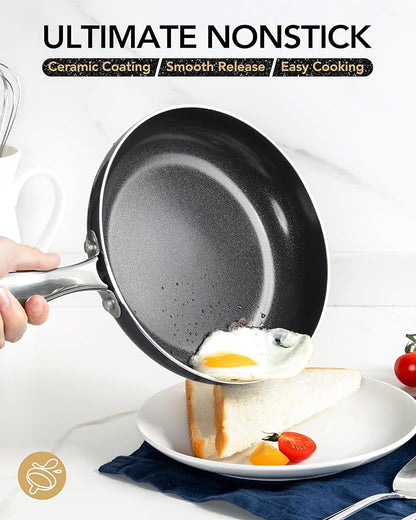 MICHELANGELO Non Stick Frying Pan - 12 Inch Frying Pan Nonstick with Lid, Large Fry Pan Induction Compatible, Black Ceramic Skillet with Lid - Image 3