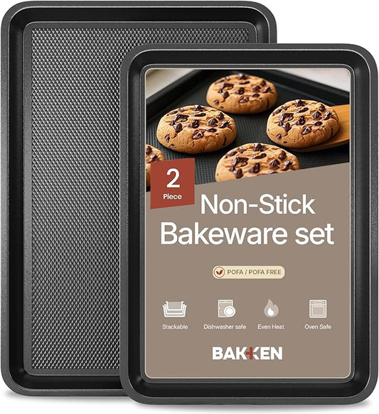 Diamond Bottom Cookie Sheet Set of 2, Nonstick Gray Carbon Steel Baking Pans for Crisp Baking, Space-Saving Stackable Trays, PFOA, PFOS, PTFE Free, Oven Safe Up to 450°F, Small & Medium Pans by Unknown