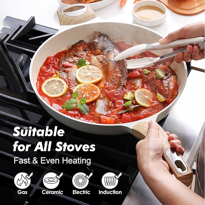 SENSARTE Ceramic Nonstick Frying Pan Skillet 12.5Inch Non Stick Pan with Ergonomic Handle, Non-toxic Healthy Large Cooking Chef's Pan, Free of Intentionally Added PFOA/PFAS/PTFE, Induction Compatible - Image 4