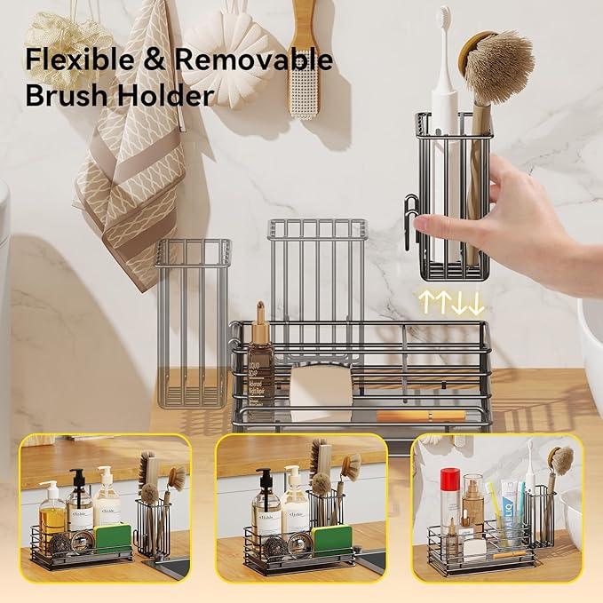 Yofidra Kitchen Sink Caddy: Sink Sponge with Instant Drying Stone, Metal Stainless Steel Dish Sponge Holder Basket for Sponges, Scrubbers, Soap, 9.5" X 5.5" X 5.7" Home Decor Storage and Organization - Image 3
