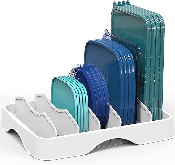 Simple Houseware Food Container Lids Storage Organizer with Adjustable Dividers, 13''x10'', White by SimpleHouseware