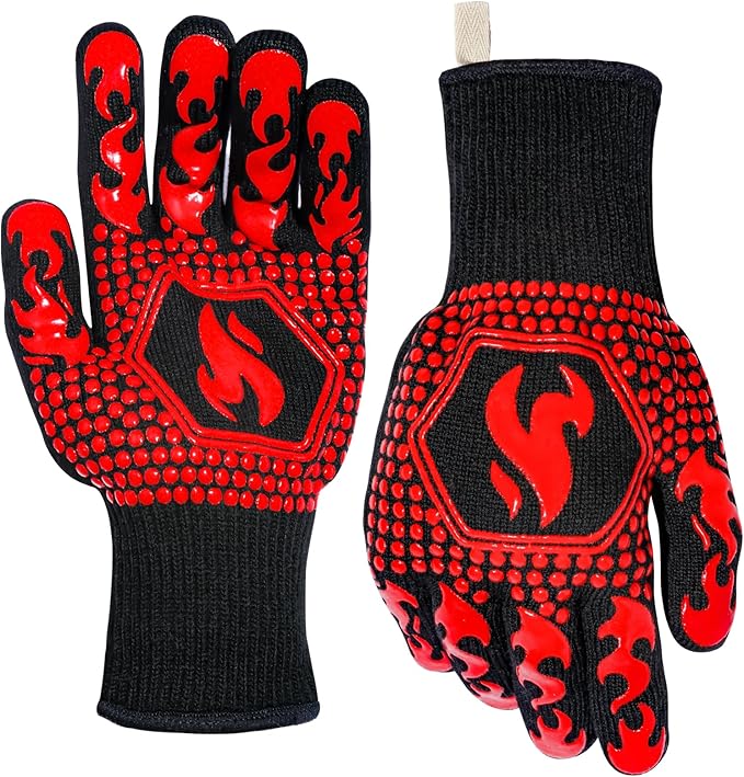 QUWIN BBQ Gloves, BBQ Accessories 1472℉ Extreme Heat Resistant, Grilling Gloves Silicone Non-Slip Oven Mitts, Kitchen Gloves for BBQ, Grilling, Cooking, Baking-1 Pair… (One Size Fits Most, Red) by QUWIN