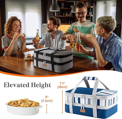 Lifewit Insulated Double Decker Casserole Carrier, Expandable Lasagna Lugger Tote Bag for Hot or Cold Food, Fits 9" x 13" Baking Dish for Potluck Parties, Picnic and Cookouts, Blue