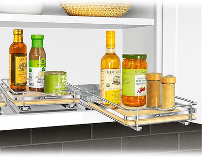 LYNK PROFESSIONAL® Élite™ Pull Out Spice Organization for Cabinets - 8-3/8 inch Wide – Spice Rack for Inside Cabinets – Wood/Chrome - Sliding Spice Rack Organizer for cabinet – Spice Rack - 1 Tier - Image 7