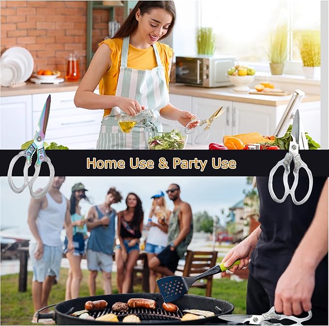 AWinjoy Kitchen Scissors, Heavy Duty Sharp Kitchen Shears, Stainless Steel & Aluminum, Transparent, Serrated Edge, Day Style, 1 Count - Image 5