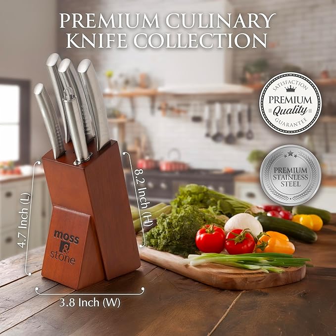 Moss & Stone Professional Kitchen Knife Chef Set, 6 Pcs Small Knife Set With Block, Premium Kitchen Knife Set Stainless Steel, Scratch Resistant & Rust Proof, Knife Block With Sharp Cooking Knives. - Image 8
