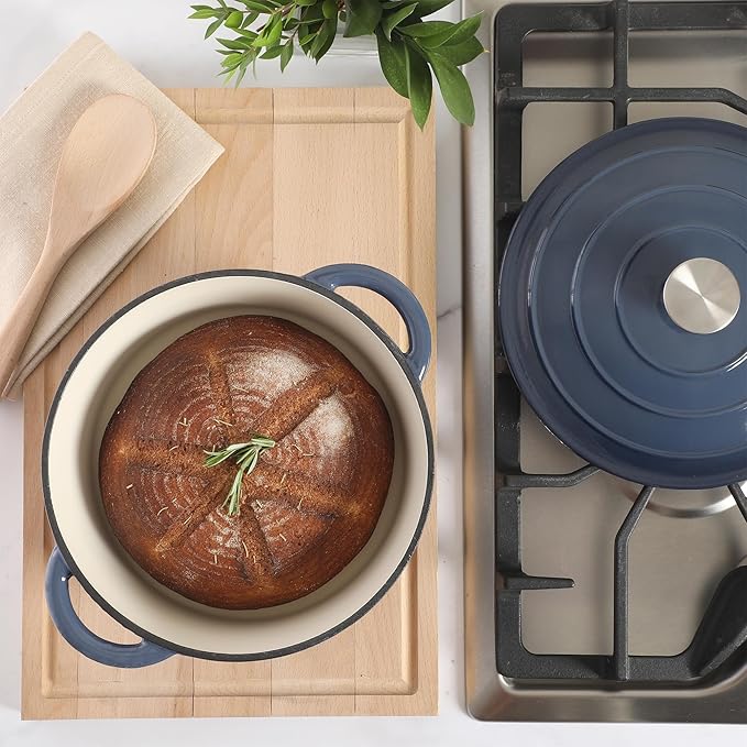 Gibson Home Addlestone 5 Qt Enameled Cast Iron Dutch Oven Pot with Lid – Round, Oven Safe to 500°F, Ideal for Bread Baking & Stews - Gradient Navy Blue - Image 5