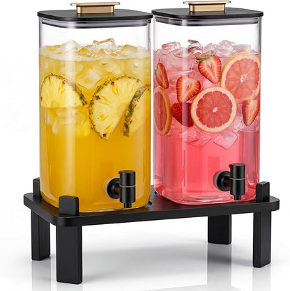 2 PCS 3 Gallon Drink dispenser, Glass Beverage Dispenser With Wood Stand, Large Water Drink Dispensers For Spa, for bars, office waiting room beverage dispenser modern Black by Unknown