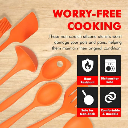 Chef Craft 7 Piece Silicone Kitchen Tool and Utensil Set, Orange (42078) - Image 3