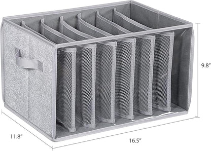 Zilink Upgraded Wardrobe Clothes Organizer with Support Board Clear Pants Organizer for Closet with 7 Grids Storage Bin with Dividers for Jean Pant Sweater Legging T-Shirt, 3 Pack