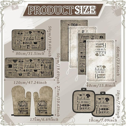 Fourluoo 10 Pcs Attractive Style Kitchen Dish Towels Rugs Oven Mitts and Pot Holders Set Farmhouse Kitchen Decor Set for Women Mom Daughter Gift Cooking Baking Grilling (Rustic Farmhouse)