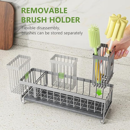 Cisily Extra Large Sink Caddy Organizer with Drying Stone, Gray Sponge Holder for Kitchen, Dish Brush Holder for Countertop, Kitchen Decor Storage and Essentials - Image 5