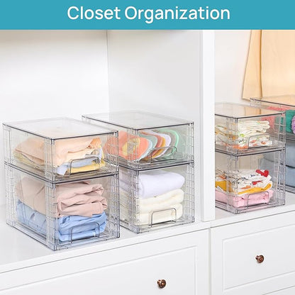 Vtopmart 4 Pack Large Stackable Storage Drawers,Easily Assemble Acrylic Bathroom Closet Undersink Organizers and Storage,Plastic Bins for Kitchen Cabinets,Pantry,Makeup,Medicine Organization - Image 4