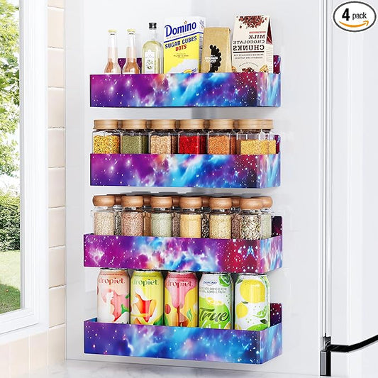 Mystozer Magnetic Spice Rack for Refrigerator, Kitchen Organizer and Storage Shelf, Starry Sky(4 Pack) by Mystozer