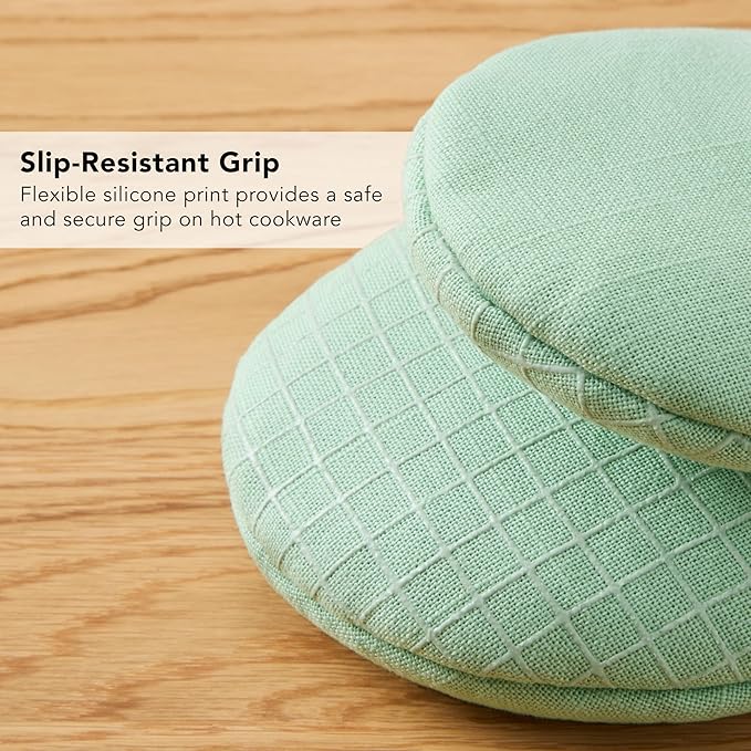 KITCHENAID Gourmet Series Gridlines Mini Oven Mitts 2-Pack Set, Heat Resistant up to 600°F, Soft Silicone Grip, Magnetic Cuff, Pistachio Green, 5.5"x9" - Image 7