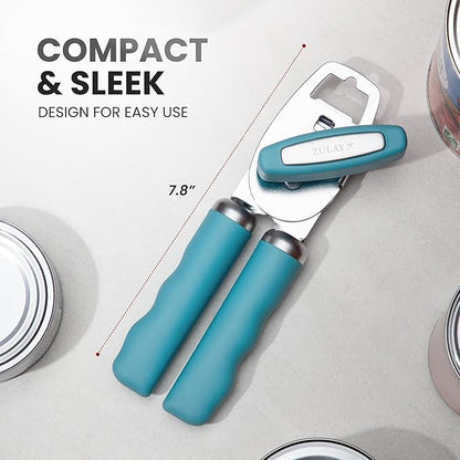 Zulay Kitchen Heavy Duty Stainless Steel Can Opener Manual with Bottle Opener - Rust Proof Manual Can Opener With Turn Knob & Comfy Soft Grip Handles - Dusty Blue - Image 2