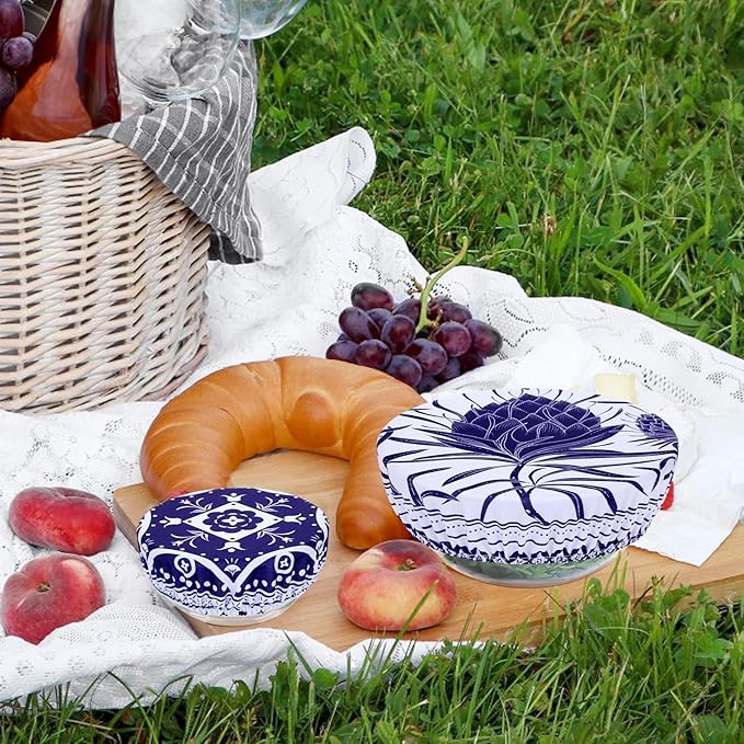 5 Pieces Bowl Covers Reusable, 5 Size Elastic Cloth Bowl Covers for Bread Proofing Food Covers Washable for Food Fruits Leftover (Blue Floral) - Image 7