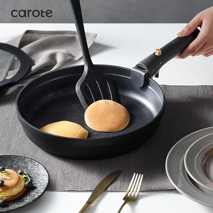 CAROTE 20pcs Pots and Pans Set Non Stick, Nonstick Cookware Set, Dishwasher/Oven/Fridge Safe Pots and Pans, Removable Handle RV Oven Safe Cookware, Induction Kitchen Set, Black - Image 3