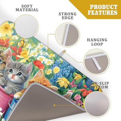 Lovely Cat Drying Mat for Kitchen Counter Colorful Flower Absorbent Coffee Bar Mat 18 X 24 - Image 4