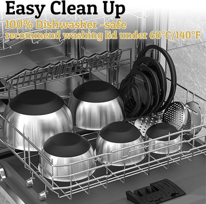Mixing Bowls with Lids Set - Non-Slip, Airtight Warp-Proof TPR-AS Lids, Thicker Stainless Steel Bowls, Measurement Lines & 3 Graters, Prep Meal Bowl, Black Nesting Bowl for Kitchen, 5/3/2/1.5/0.63QT - Image 7