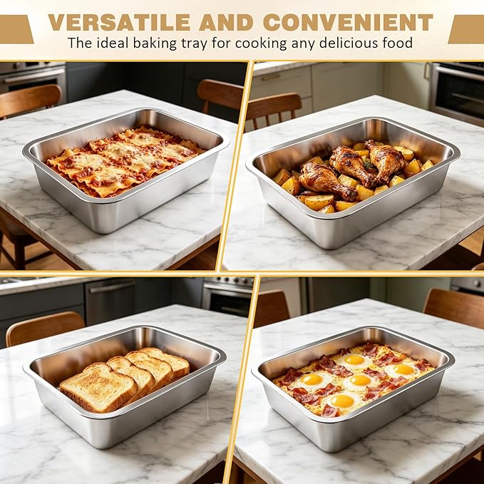 9.2QT Stainless Steel Lasagna Pan with Lid, 4 Inch Deep Baking Dish with Lid – 15.6"x11.6"x4" Nonstick Casserole Dish Oven Safe to 500°F, Food-Grade Deep Baking Pan for Lasagna, Roasts, Family Cooking