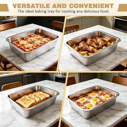 9.2QT Stainless Steel Lasagna Pan with Lid, 4 Inch Deep Baking Dish with Lid – 15.6"x11.6"x4" Nonstick Casserole Dish Oven Safe to 500°F, Food-Grade Deep Baking Pan for Lasagna, Roasts, Family Cooking