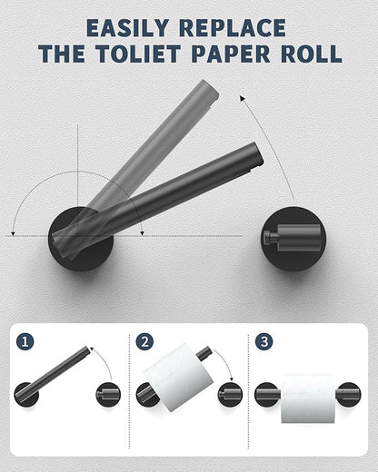 RARXTR Matte Black Toilet Paper Holder SUS304 Stainless Steel Double Post Pivoting Toilet Paper Roll Holder Wall Mounted Toilet Tissue Holder for Commercial Bathroom RV