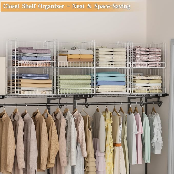 Yociyoga Closet Organizers and Storage Basket- 3-Tier Stackable Storage Bins, Foldable Closet Shelf Organizer Basket, Stackable Clothes Organizers Shelves for Home Organizer System(Patent 30022416) - Image 2