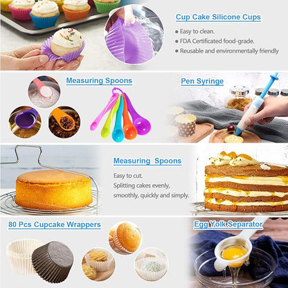 Cake Decorating Supplies,493 PCS Cake Decorating Kit 3 Packs Springform Cake Pans, Cake Rotating Turntable,48 Piping Icing Tips,7 Russian Nozzles, Baking Supplies,Cupcake Decorating Kit, Multicolor - Image 6
