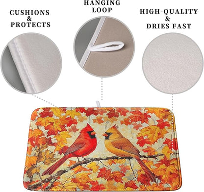 Fall Dish Drying Mats for Kitchen Counter Maple Leaf Cardinal Birds Dish Draining Mat 16x18 Inch Autumn Thanksgiving Dish Rack Mat Microfiber Absorbent Dish Drainer Pad - Image 3