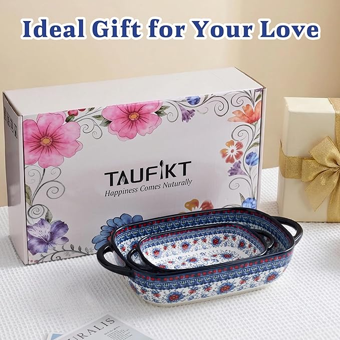 Ceramic Casserole Dishes for Oven, Hand-painted Polish Pottery Baking Dish Set of 2, 0.8QT / 2QT Porcelain Casserole Dishes with Handles, Baking Pan Lasagna Pan, Gift for Family/Friend (Blue) - Image 8