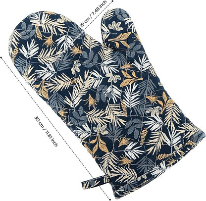 BONTHEE Oven Gloves Extra Long Cotton Cooking Gloves with Non-Slip Striped Baking Gloves for Cooking Baking Grilling - 2PCS