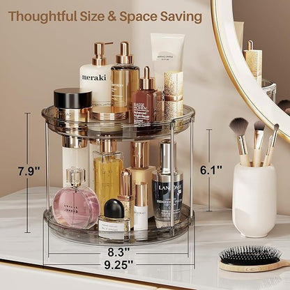 LAMU 2 Pack 2 Tier Lazy Susan Turntable Organizer 9.25'' Rotating Spice Rack Organization for Cabinet, Kitchen, Pantry, Countertop, Bathroom, Vanity, Medicine Cabinet Organizer, Grey - Image 3