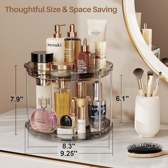 LAMU 2 Tier Lazy Susan Turntable Organizer 9.25'' Rotating Spice Rack Organization for Cabinet, Kitchen, Pantry, Countertop, Bathroom, Vanity, Medicine Cabinet Organizer, Grey - Image 3