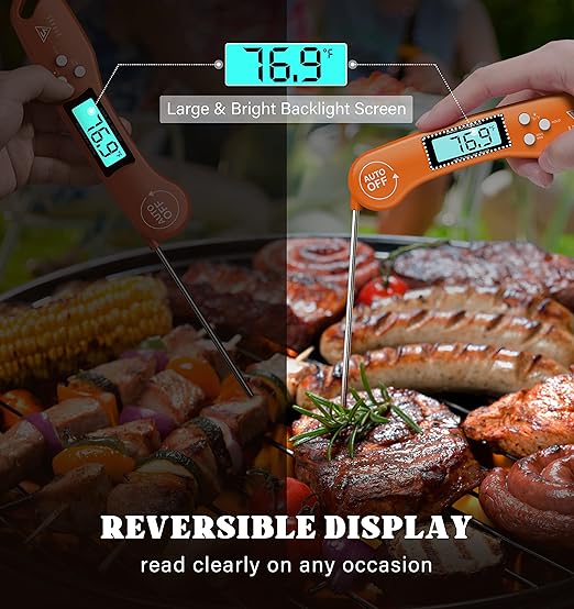 DOQAUS Digital Meat Thermometer, Instant Read Food Thermometer for Cooking with Backlit & Auto-Rotating Display, 4.6” Probe for Grilling, Baking, and Perfect BBQ - Orange - Image 4