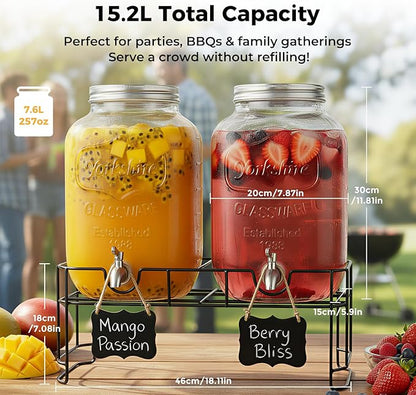 DD&HAPP 2 Gallon Glass Drinks For Parties With Stand.Stainless Steel Spigots & Metal Stand,Large Capacity Beverage Dispenser for Party,Infused Water,Iced Tea,Lemonade,Outdoor,Commercial Use. - Image 2