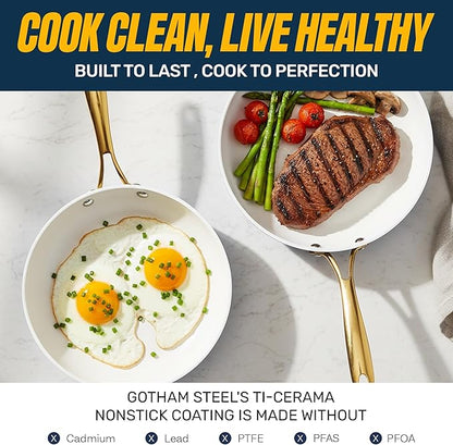 Gotham Steel 12 Pc Ceramic Cookware Set Nonstick, Ceramic Pots and Pans Set Non Stick with Steamer for Cooking, Non Toxic PFOA PFOS Free, Premium Stay Cool Handles, Oven & Dishwasher Safe - Image 4