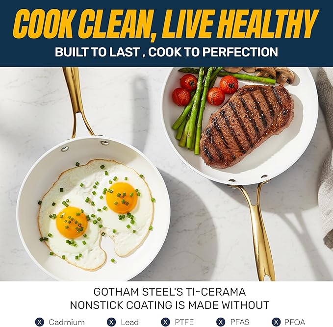 GOTHAM STEEL 12 Inch Non Stick Frying Pans Nonstick Skillet, Ceramic Pan for Cooking Non Toxic, Nonstick Frying Pan Skillets with Stay Cool Handle, Fry Pans, Oven and Dishwasher Safe - Navy