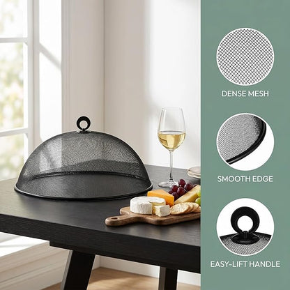MAGICLULU 2-Pack Metal Mesh Food Covers, 11.8-Inch Net Dome Plate Fly Tents, Outdoor Plant Seedling Protectors for Picnic, BBQ, Garden and Kitchen (Black, White)