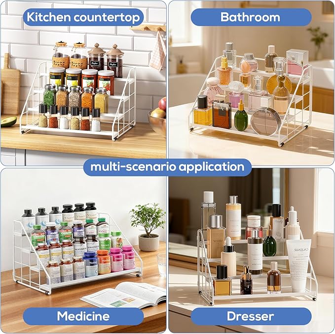 Spice Rack Organizer for Cabinet, 4 Tiered Spice Rack Organizer, Tiered Adjustable Spice Shelf for Kitchen (White-1Pcs) - Image 7