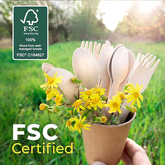 Weemium Disposable Wooden Cutlery Set - 300 Count (100 Forks, 100 Knives, 100 Spoons) – Plastic-free Packaging - Biodegradable Silverware and Splinter-free Compostable Utensils for Parties - Image 8