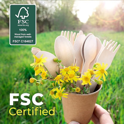 Weemium Disposable Wooden Cutlery Set - 300 Count (100 Forks, 100 Knives, 100 Spoons) – Plastic-free Packaging - Biodegradable Silverware and Splinter-free Compostable Utensils for Parties - Image 8