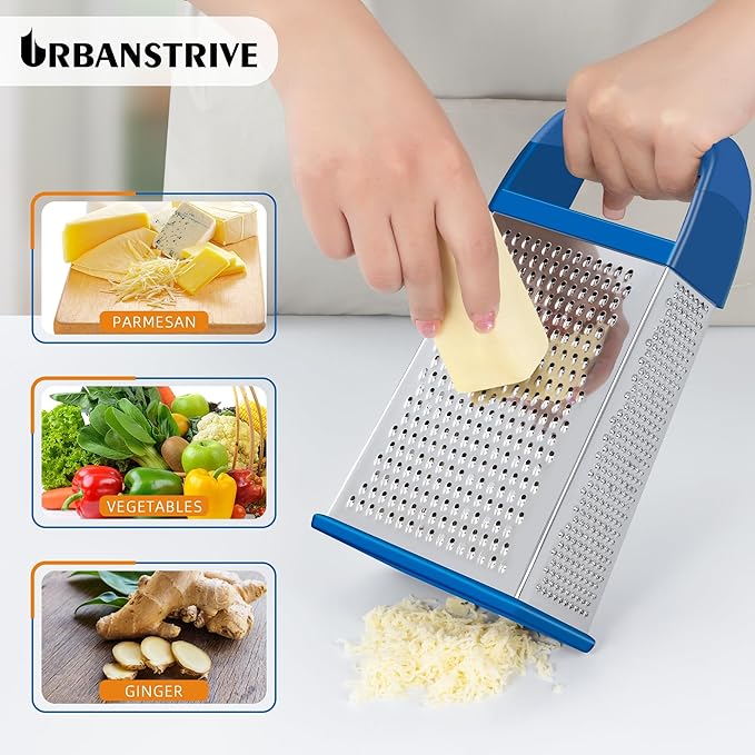 Urbanstrive Cheese Grater With Container, Professional Cheese Grater with Handle, Stainless Steel Graters for Kitchen Handheld, Box Grater with 4 Sides for Vegetables, Ginger, Potatoes (Dark Blue) - Image 4