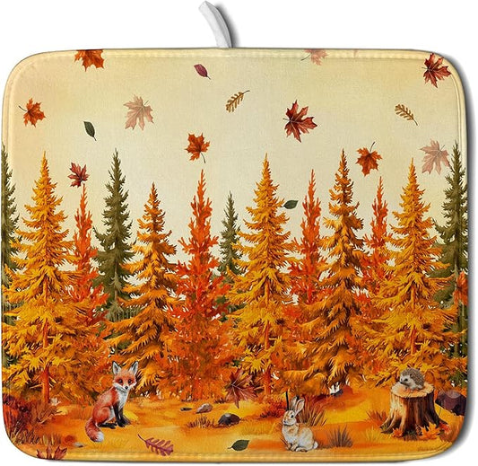 Autumn Drying Matt Kitchen Counter Small Absorbent Coffee Mat Fall Forest Microfiber Drying Mat for Holiday Decor by Giwawa