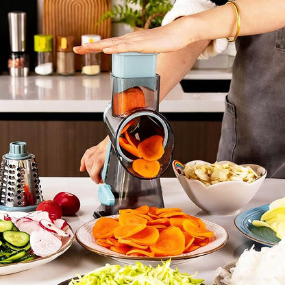 KalraMay Cheese Grater,Rotary Cheese Grater with Handle, Multifunctional Rotary Cheese Shredder Effortlessly Grates Cheese, Vegetables, and Fruits (Blue)
